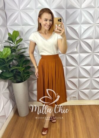 Saia Samanta Em Viscolinho - TerraCota - Milla Chic