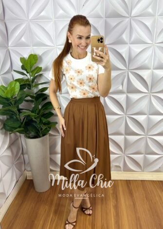 Milla Chic - millachic com br saia samanta em viscolinho marrom 6 Saia Samanta Em Viscolinho - Marrom - Milla Chic