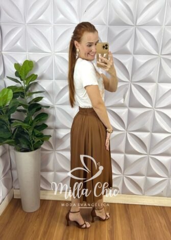 Milla Chic - millachic com br saia samanta em viscolinho marrom 7 Saia Samanta Em Viscolinho - Marrom - Milla Chic