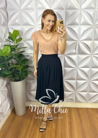 Saia Samanta Em Viscolinho - Preta - Milla Chic