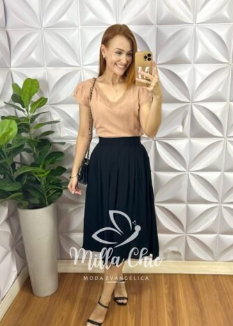 Saia Samanta Em Viscolinho - Preta - Milla Chic