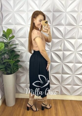 Saia Samanta Em Viscolinho - Preta - Milla Chic