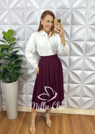 Milla Chic - millachic com br saia samanta em viscolinho roxo escuro 1 Saia Samanta Em Viscolinho - Marsala - Milla Chic