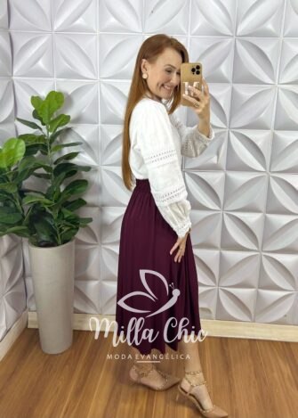 Milla Chic - millachic com br saia samanta em viscolinho roxo escuro 5 Saia Samanta Em Viscolinho - Marsala - Milla Chic