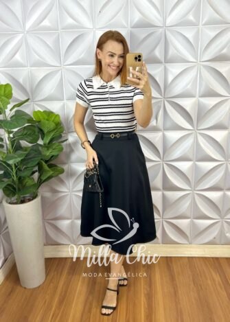 Saia Stella Em Alfaiataria - Preta - Milla Chic
