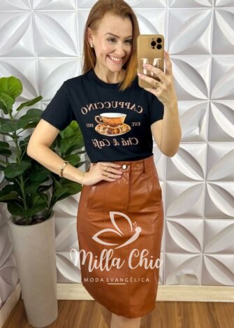 T-shirt Cappuccino - Preta - Milla Chic