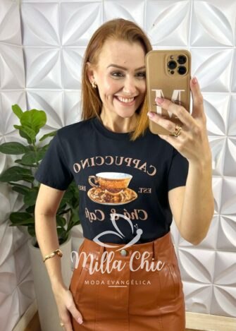 T-shirt Cappuccino - Preta - Milla Chic