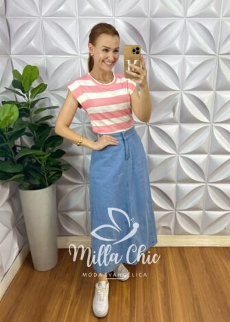 T-Shirt Muscle Tee Galles - Rosa Listrada - Milla Chic