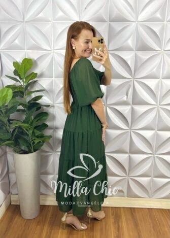 Vestido Antonella Em Chiffon - Verde - Milla Chic