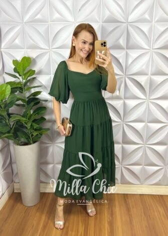 Vestido Antonella Em Chiffon - Verde - Milla Chic