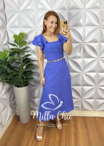 Vestido Áustria Em Linho - Azul - Milla Chic