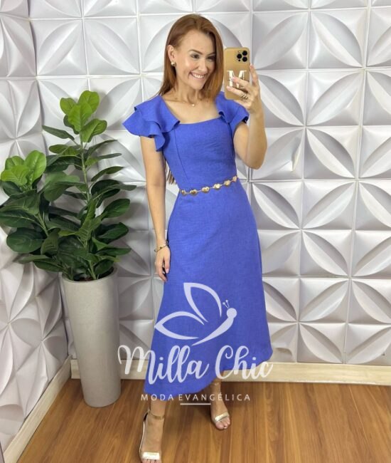 Vestido Áustria Em Linho - Azul - Milla Chic