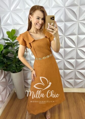 Milla Chic - millachic com br vestido austria em linho caramelo 1 Vestido Áustria Em Linho - Caramelo - Milla Chic