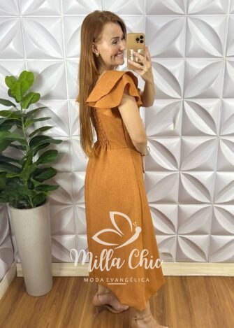Milla Chic - millachic com br vestido austria em linho caramelo 2 Vestido Áustria Em Linho - Caramelo - Milla Chic