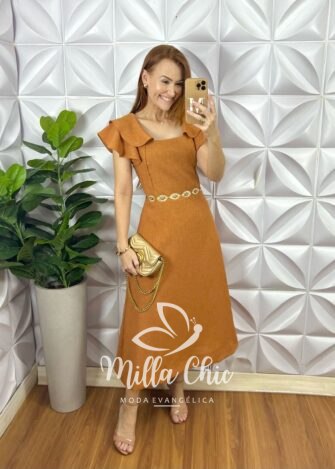 Vestido Áustria Em Linho - Caramelo - Milla Chic