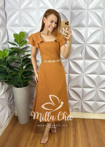 Vestido Áustria Em Linho - Caramelo - Milla Chic