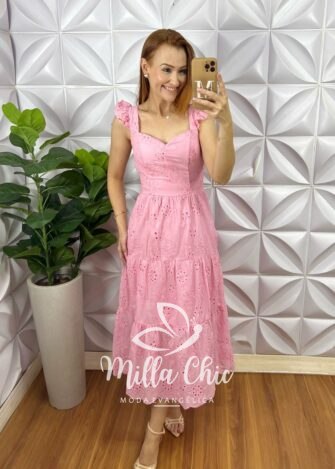 Vestido Flora Em Lesie Algodão - Rosa - Milla Chic