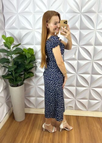 Vestido Camponesa Reto - Azul Marinho - Milla Chic