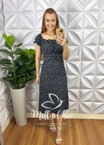 Vestido Camponesa Reto - Preto - Milla Chic