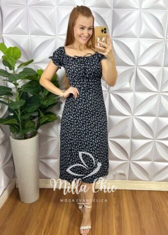 Vestido Camponesa Reto - Preto - Milla Chic