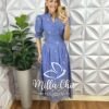 Vestido Carolaine Em Lesie Algodão 3D - Azul - Milla Chic