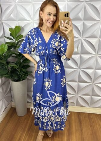Vestido Creta Em Viscolinho - Azul - Milla Chic
