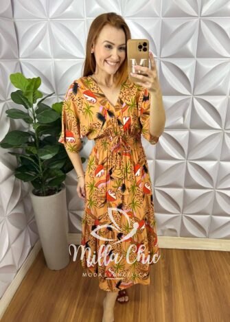 Milla Chic - millachic com br vestido creta em viscolinho laranja 2 Vestido Creta Em Viscolinho - Laranja - Milla Chic