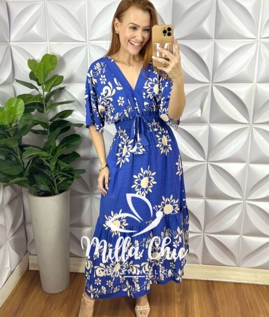Vestido Creta Em Viscolinho - Azul - Milla Chic
