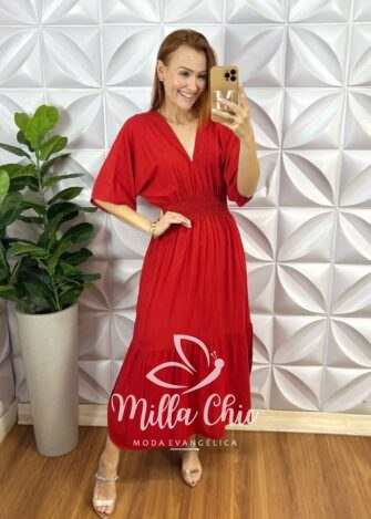 Vestido Creta Em Viscolinho - Vermelho - Milla Chic