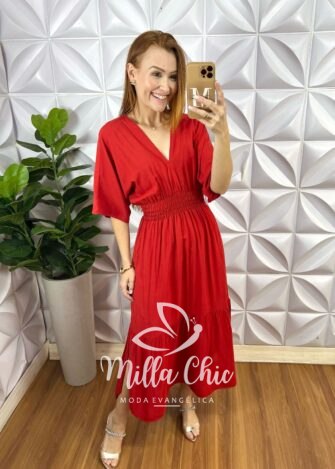 Vestido Creta Em Viscolinho - Vermelho - Milla Chic