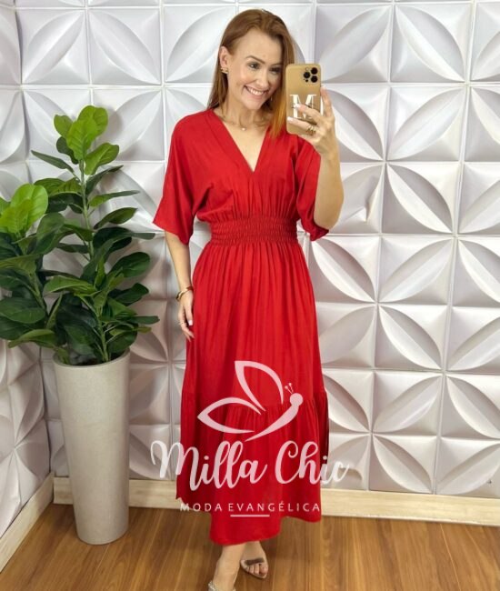 Vestido Creta Em Viscolinho - Vermelho - Milla Chic