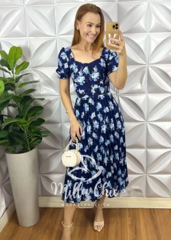 Vestido Daiana Plissado - Azul - Milla Chic