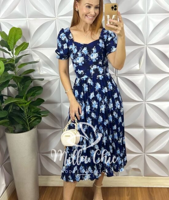 Vestido Daiana Plissado - Azul - Milla Chic