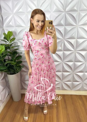 Milla Chic - millachic com br vestido daiana plissado rosa 2 Vestido Daiana Plissado - Rosa - Milla Chic