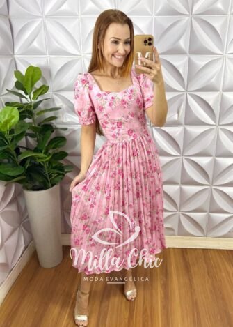 Vestido Daiana Plissado - Rosa - Milla Chic