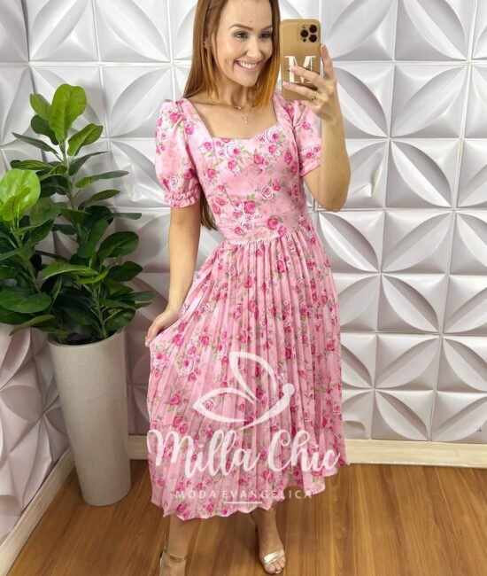 Vestido Daiana Plissado - Rosa - Milla Chic