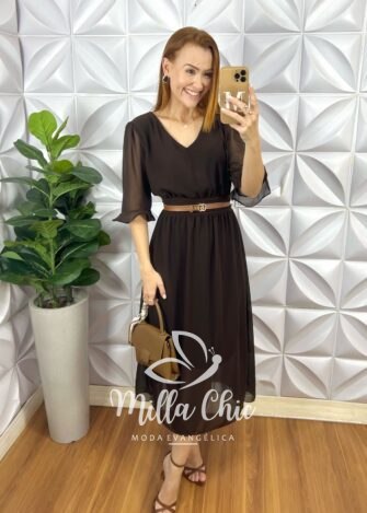 Vestido Diana Em Chiffon Boho - Marrom - Milla Chic