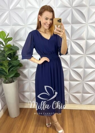 Vestido Diana Em Chiffon Boho - Azul - Milla Chic