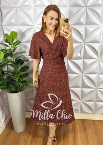 Vestido Envelope Eulália - Marrom - Milla Chic
