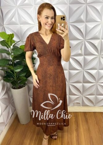 Milla Chic - millachic com br vestido georgia viscolinho estampado marrom copia 3 Vestido Nadine Em Viscolinho - Marrom - Milla Chic