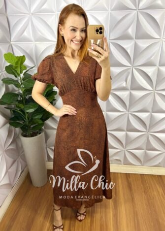 Milla Chic - millachic com br vestido georgia viscolinho estampado marrom copia 5 Vestido Nadine Em Viscolinho - Marrom - Milla Chic