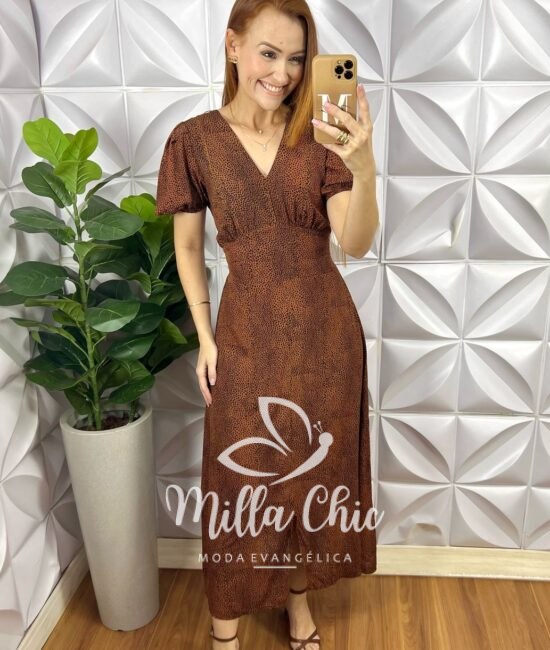 Vestido Nadine Em Viscolinho - Marrom - Milla Chic
