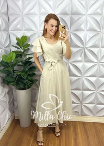 Milla Chic - millachic com br vestido linho ines areia Vestido Linho Inês - Areia - Milla Chic