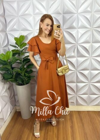 Vestido Linho Inês - TerraCota - Milla Chic