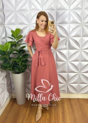 Vestido Linho Inês - Rosé - Milla Chic