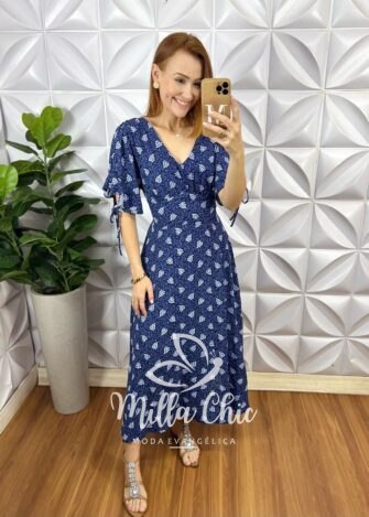 Milla Chic - millachic com br vestido liz viscolinho estampado azul 1 Vestido Liz Viscolinho Estampado - Azul - Milla Chic