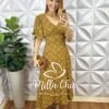 Milla Chic - millachic com br vestido liz viscolinho estampado marrom Vestido Liz Viscolinho Estampado - Mostarda - Milla Chic