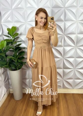 Vestido Longo Valquíria - Marrom - Milla Chic