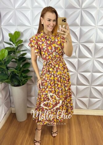 Vestido Marieta Em Viscolinho - Marrom - Milla Chic