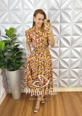 Vestido Marieta Em Viscolinho - Marrom - Milla Chic